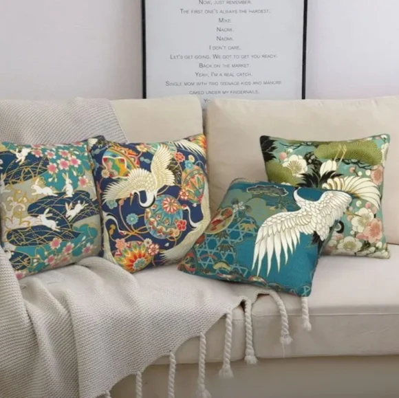 (4) Linen Japanese Inspired Throw Pillow Covers. NWT - Picture 9 of 16